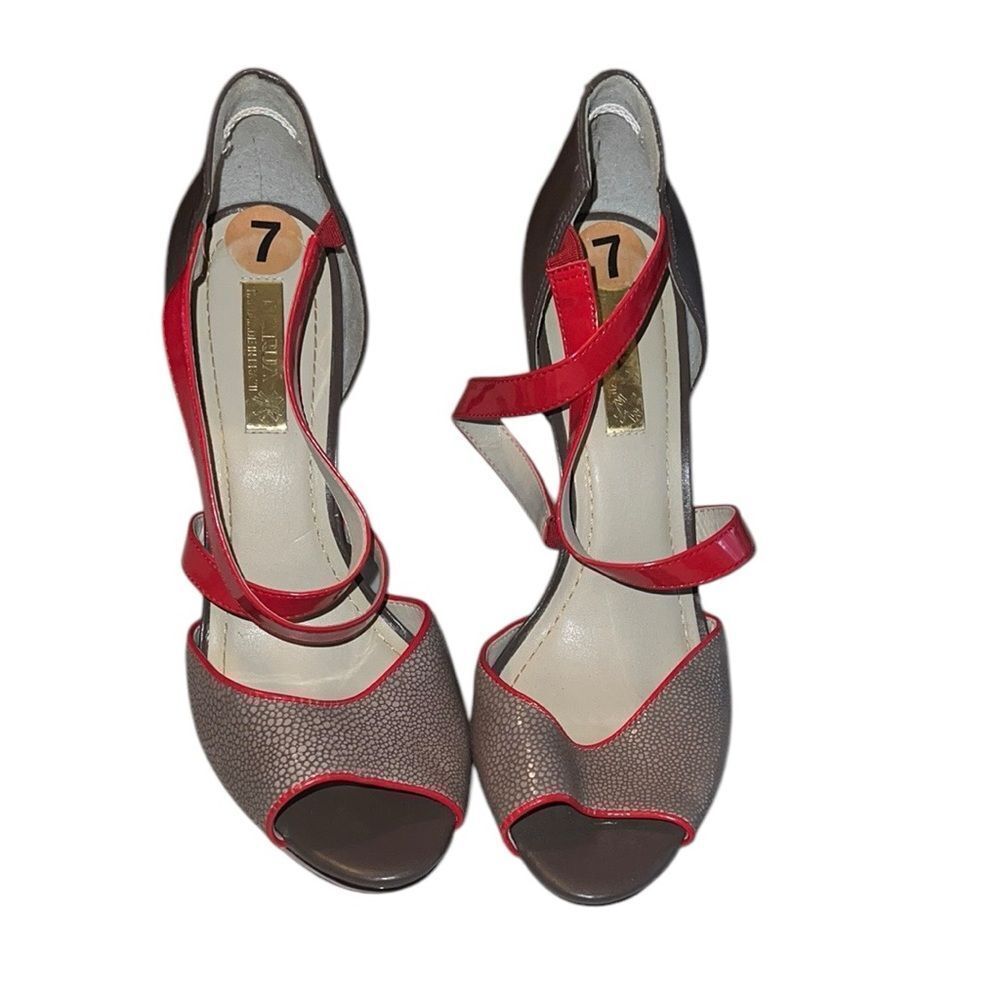 Marua Multicolored Leather Elegant Red, Pink and Brown Women's Heels Size 7